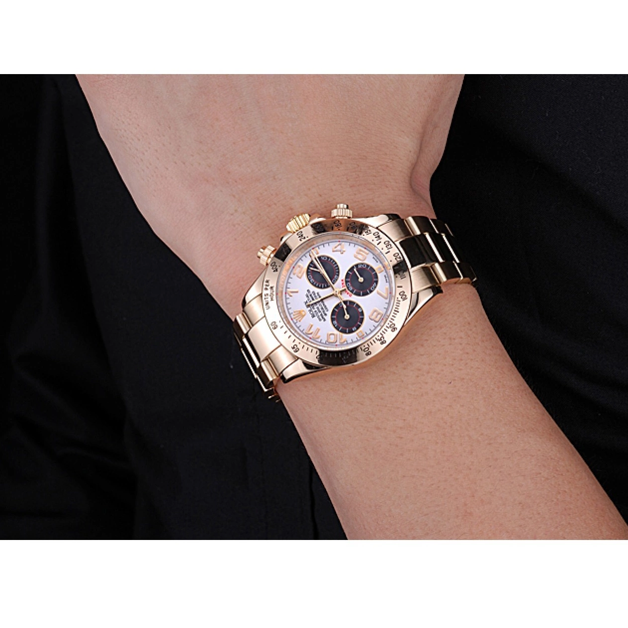 MiroTime 0823 Rolex Cosmograph Daytona White with Black Subdials Gold Bracelet 622548